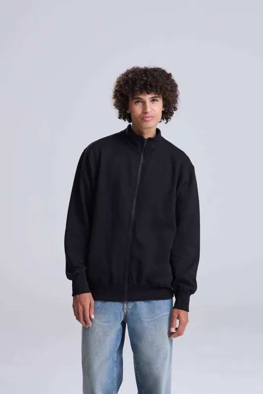 Bluză unisex Just Hoods Campus Full Zip Sweat personalizată, pe model