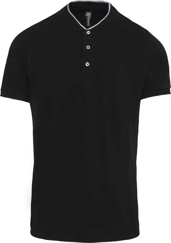 Tricou polo bărbați Kariban Short Sleeve With Mandarin Collar personalizat, negru