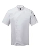 Jachetă unisex Premier Chef S Zip-close Short Sleeve personalizată, alb