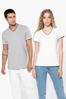 Tricou damă Kariban Piqué Knit V-neck personalizat, pe model