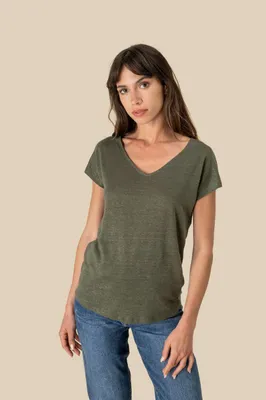 Tricou damă Spasso V-neck Linen personalizat