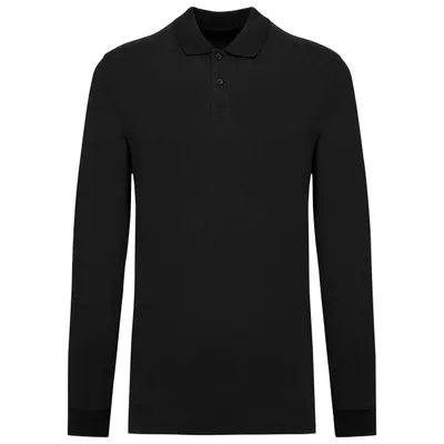 Tricou polo bărbați Kariban Organic 180 Piqué Long Sleeves personalizat, negru