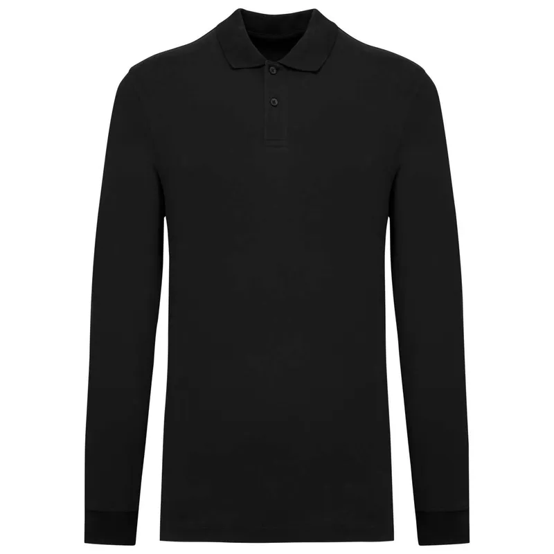 Tricou polo bărbați Kariban Organic 180 Piqué Long Sleeves personalizat, negru