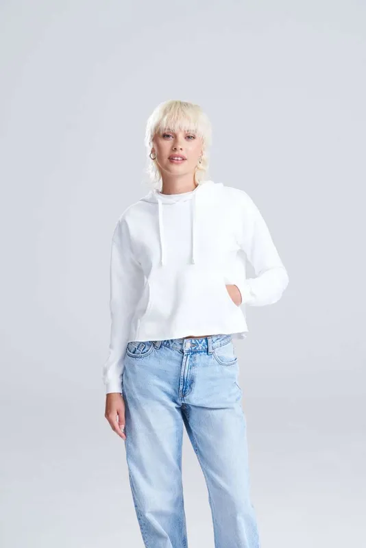 Hanorac damă Just Hoods Cropped personalizat, pe model