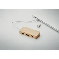Hub USB cu 3 porturi din bambus personalizat