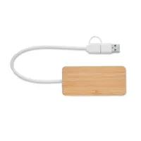 Hub USB cu 3 porturi din bambus personalizat, vedere detaliu