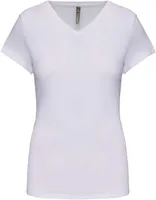 Tricou damă Kariban Short-sleeved V-neck personalizat, alb