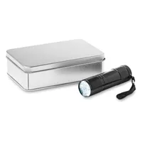Lanternă cu LED in cutie metal personalizată, vedere spate