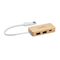 Hub USB cu 3 porturi din bambus personalizat, vedere zona de personalizare