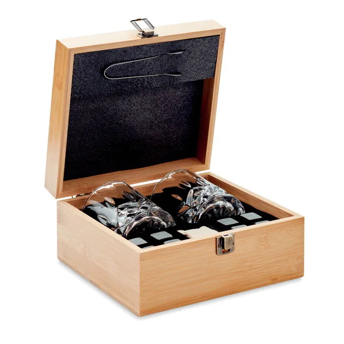 Set pt whisky în cutie bambus