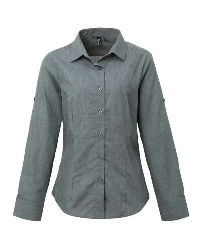 Cămașă damă Premier Cross-dye Roll Sleeve Poplin Bar