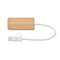 Hub USB cu 3 porturi din bambus personalizat, vedere spate