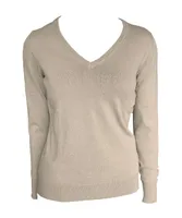 Bluză damă Legend Classics V-neck Fine Gauge Cotton Pullover personalizată, maro