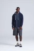 Bluză unisex Just Hoods Varsity Zoodie personalizată, pe model