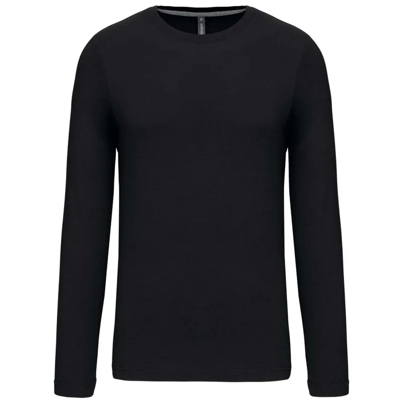 Tricou cu mânecă lungă bărbați Kariban Crew Neck personalizat, negru