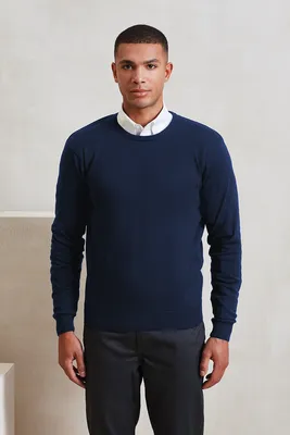 Bluză bărbați Premier Crew Neck Cotton Rich Knitted Sweater