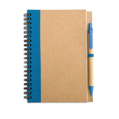 Bloc notes reciclat și pix personalizat, albastru
