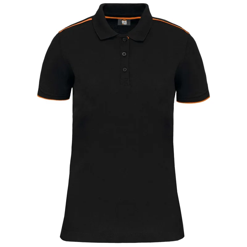 Tricou polo damă Designed To Work Short-sleeved Contrasting Daytoday personalizat, negru