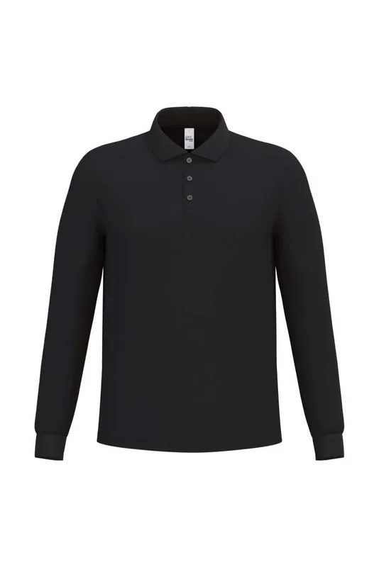 Tricou polo bărbați iDeal Basic Pique Long-sleeves personalizat, negru