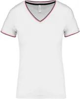 Tricou damă Kariban Piqué Knit V-neck personalizat, alb