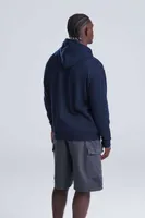 Bluză unisex Just Hoods Varsity Zoodie personalizată, pe model