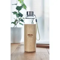 Recipient din sticlă în husă personalizat, vedere zona de personalizare