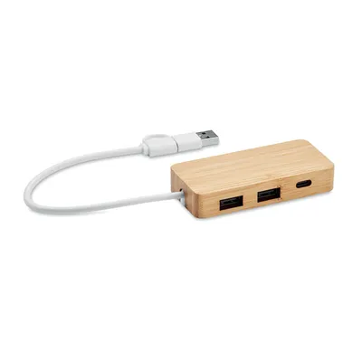 Hub USB cu 3 porturi din bambus personalizat