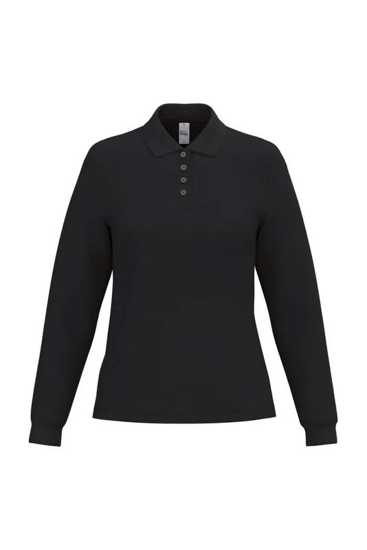 Tricou polo damă iDeal Basic Pique Long-sleeves personalizat, negru