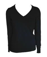 Bluză damă Legend Classics V-neck Fine Gauge Cotton Pullover personalizată, negru