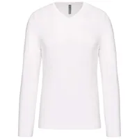 Tricou cu mânecă lungă bărbați Kariban V-neck personalizat, alb