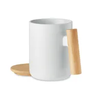 Cană porțelan + capac 380 ml personalizată, vedere lateral