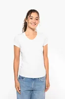 Tricou damă Kariban Short-sleeved V-neck personalizat, pe model