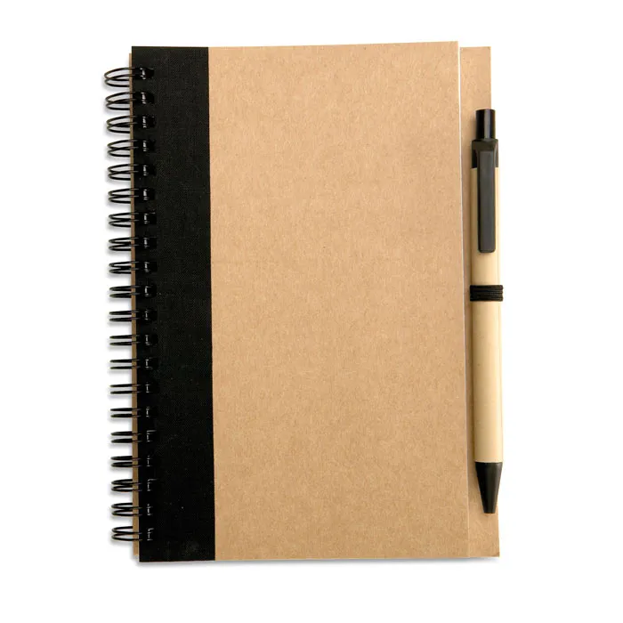 Bloc notes reciclat și pix personalizat, negru