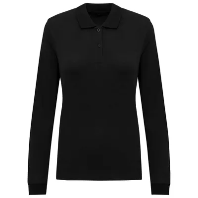 Tricou polo damă Kariban Organic 180 Piqué Long Sleeves personalizat, negru