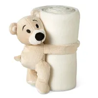Pătură polar cu ursuleț personalizată, alb