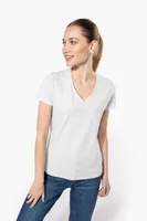 Tricou damă Kariban Short-sleeved V-neck personalizat, pe model