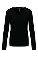 Tricou cu mânecă lungă damă Kariban V-neck personalizat, negru