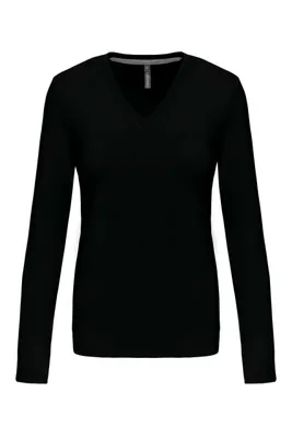 Tricou cu mânecă lungă damă Kariban V-neck personalizat, negru