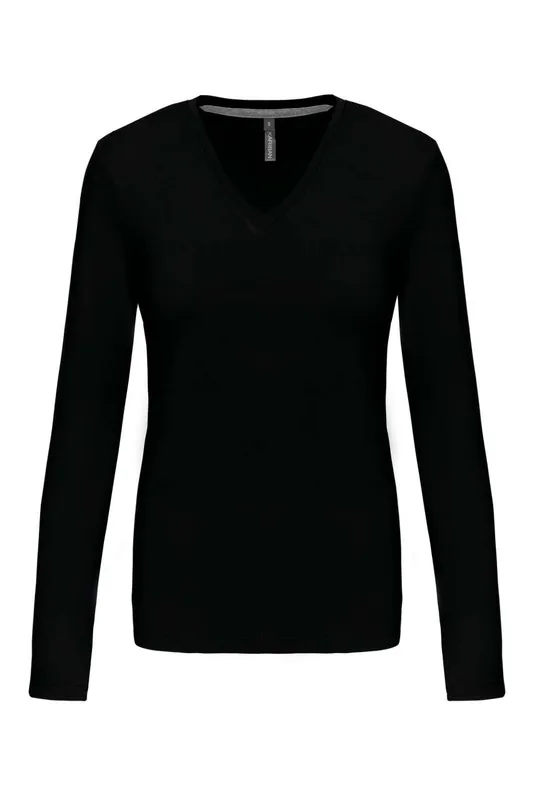 Tricou cu mânecă lungă damă Kariban V-neck personalizat, negru