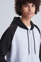 Bluză unisex Just Hoods Baseball Zoodie personalizată, pe model