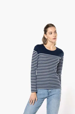 Tricou cu mânecă lungă damă Kariban Breton Stripe Top personalizat