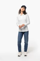 Tricou polo damă Kariban Organic 180 Piqué Long Sleeves personalizat, pe model