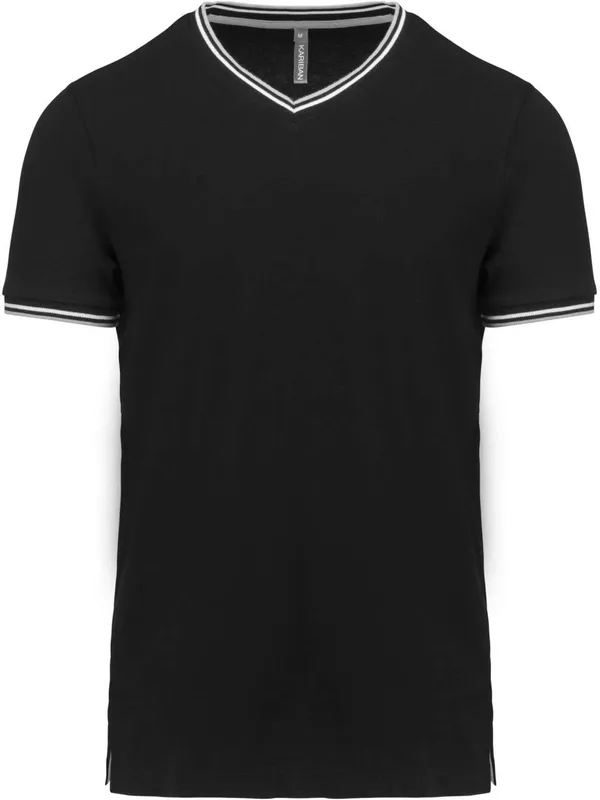 Tricou bărbați Kariban Piqué Knit V-neck personalizat, negru