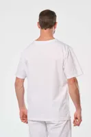 unisex Designed To Work Short Sleeve Cotton Tunic personalizat, pe model