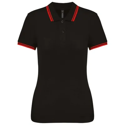 Tricou polo damă Kariban Ladie S Short-sleeved Poloshirt With Contrasting Piping personalizat, negru