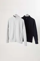 Bluză unisex Just Hoods Campus Full Zip Sweat personalizată, pe model