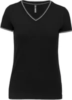 Tricou damă Kariban Piqué Knit V-neck personalizat, negru