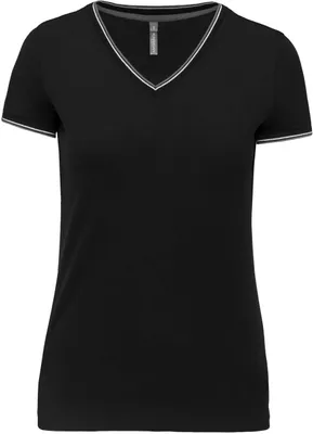 Tricou damă Kariban Piqué Knit V-neck personalizat, negru