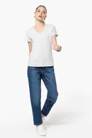 Tricou damă Kariban Short-sleeved V-neck personalizat, pe model