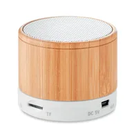 Boxă rotundă wireless bambus personalizată, alb